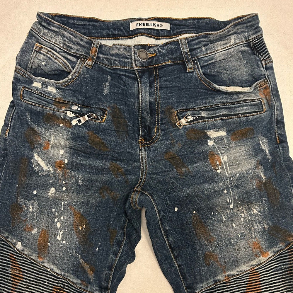 Embellished Biker Denim Jeans